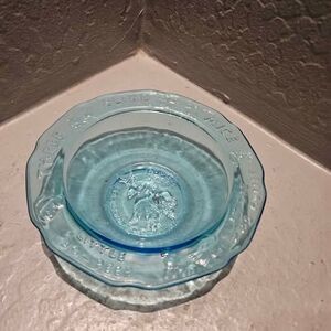 Tiara Blue Glass Little Bo Peep Bowl 6" Bowl Nursery Rhyme Mother Goose
